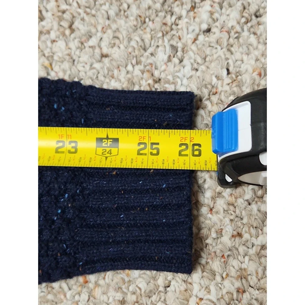 Lands' End Navy Textured Wool Blend Sherpa Trim Button Sweater Men's Large 42-44